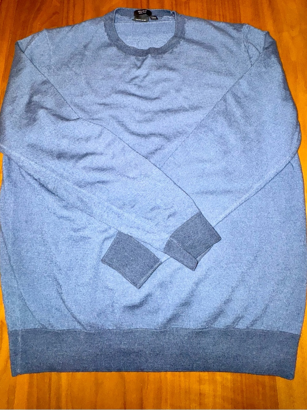 Boss Men's Wool/Silk Crewneck Sweater - Denim Blue with Dark Blue Trim, Size M/L
